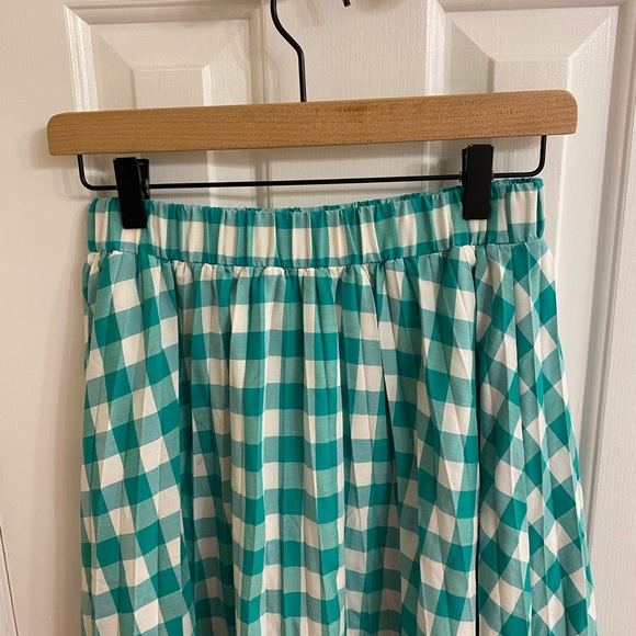 a new day Green Gingham Midi Skirt Pleated Swishy Garden Party Fairy Skirt Small - Picture 10 of 13